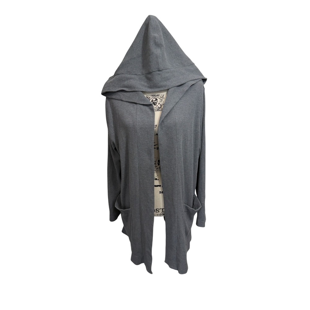 Splendid Womens Gray Waffle Knit Hooded Cardigan XXL Open Front Cotton Blend